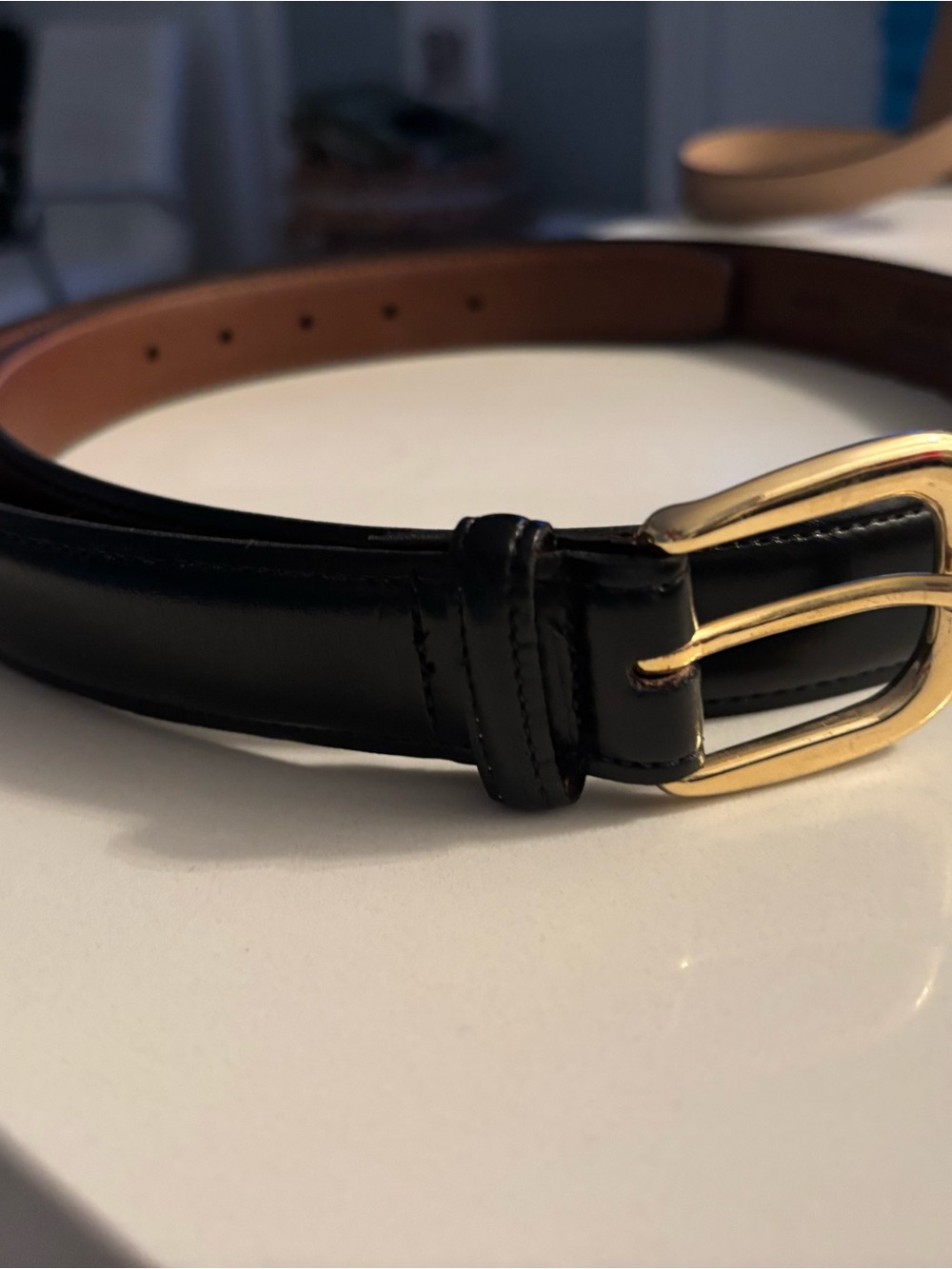 Aldo Black Leather Belt with Gold Buckle